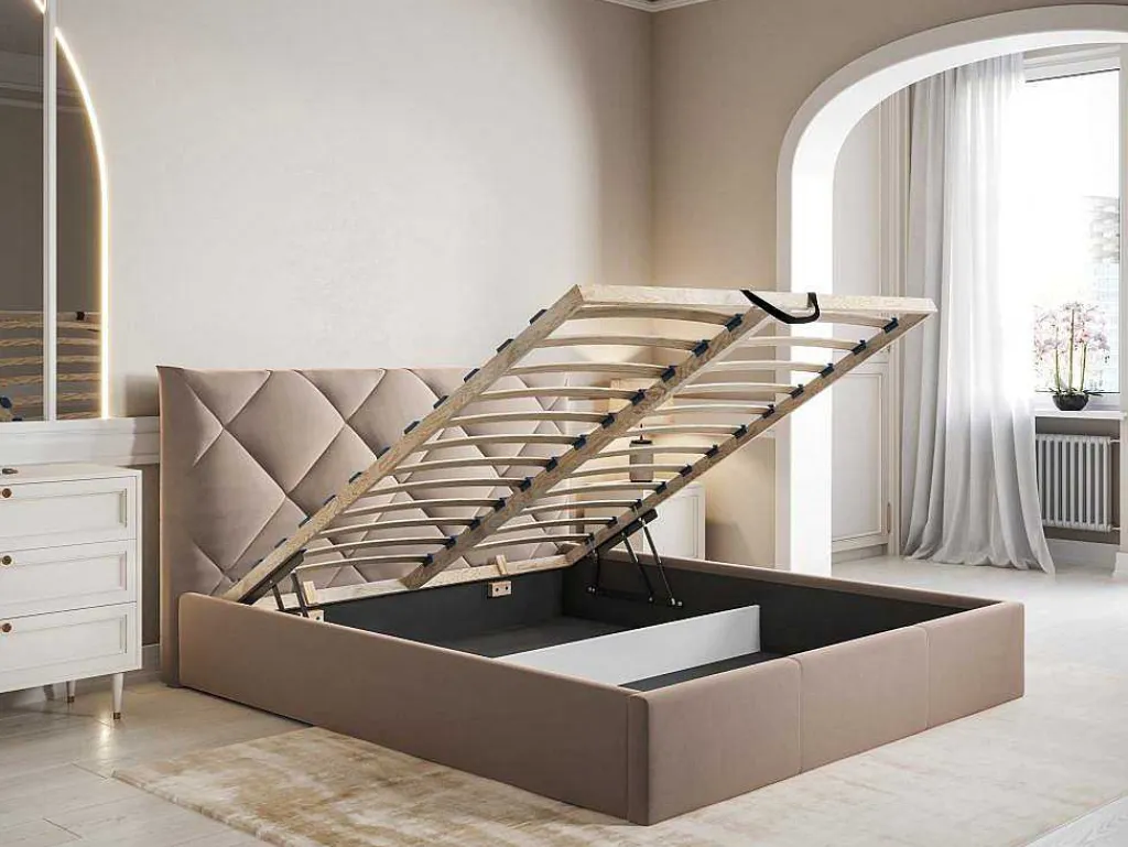 Bed Met Opbergruimte 160 X 200 Cm - Velours - Beige - Stari Van - Van-PASCAL MORABITO Hot