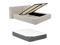 Bed Met Opbergruimte 160 X 200 Cm - Ribfluweel - Beige + Matras - Timano-PASCAL MORABITO Hot