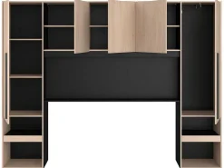 Bed Met Opbergruimte 160 X 200 Cm - Met Ledverlichting - Kleur: Naturel En Zwart + Bedbodem - Velona-Vente-unique Online