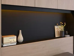 Bed Met Opbergruimte 160 X 200 Cm - Met Ledverlichting - Kleur: Naturel En Zwart + Bedbodem - Velona-Vente-unique Online