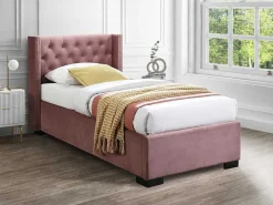 Bed Met Opbergruimte 90 X 200 Cm Met Gecapitonneerd Hoofdbord Fluweel Roze Met Matras Massimo-Vente-unique Discount