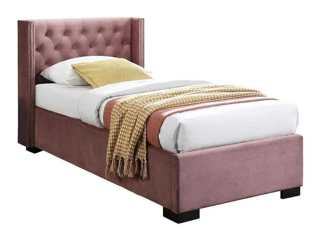 Bed Met Opbergruimte 90 X 200 Cm Met Gecapitonneerd Hoofdbord Fluweel Roze Met Matras Massimo-Vente-unique Discount