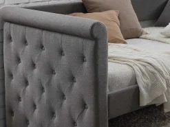 Bed Met Slaaplade Louise - 2 X 90 X 190 Cm - Grijze Stof-Vente-unique Online