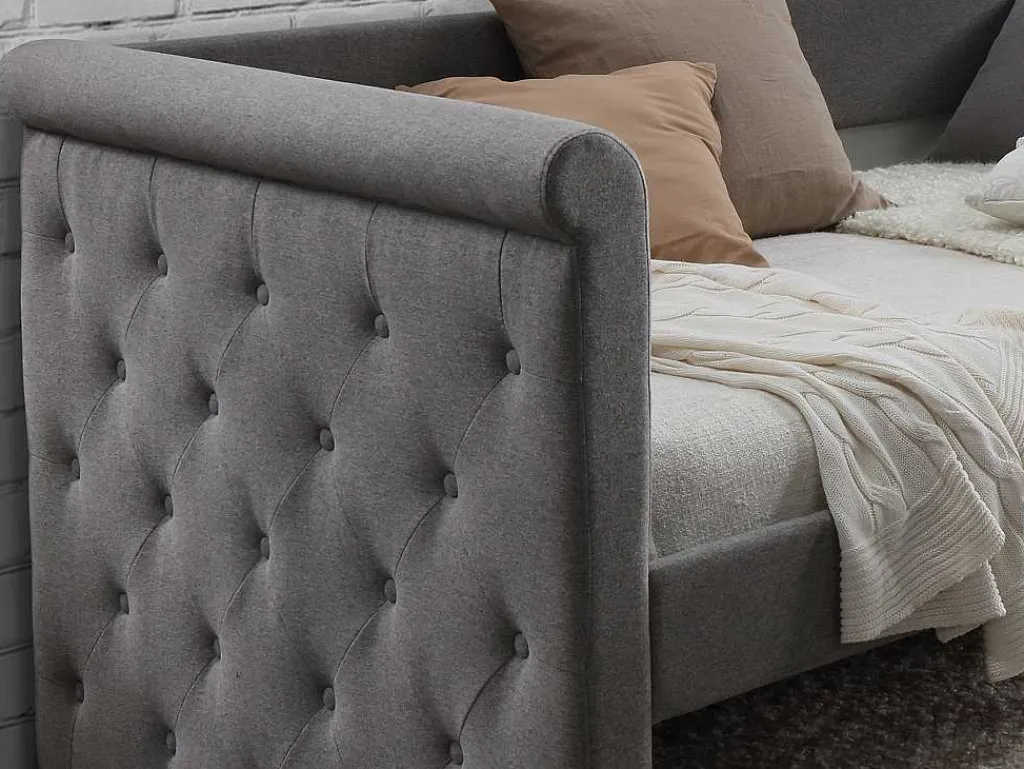 Bed Met Slaaplade Louise - 2 X 90 X 190 Cm - Grijze Stof-Vente-unique Online