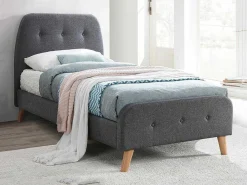 Bed Romeo Met Gestoffeerde Hoofdeinde - 90 X 190 Cm - Grijze Stof-Vente-unique Best