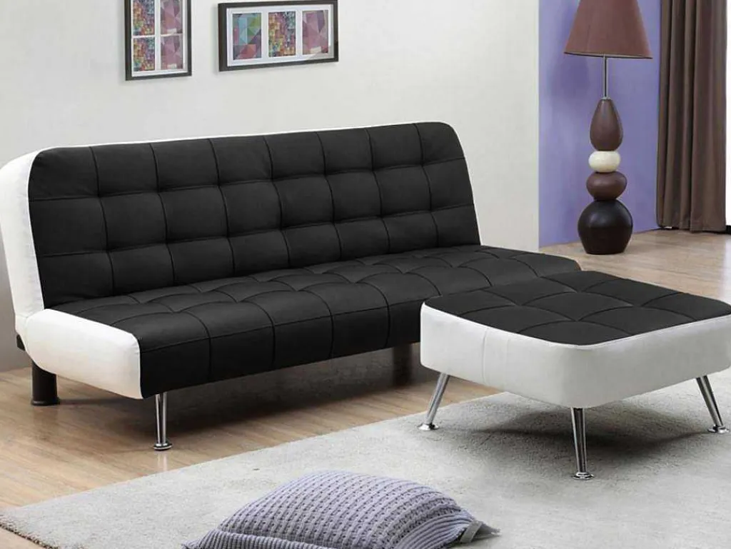 Bedbank Van Kunstleer Murni En Poef - Zwart-Vente-unique Best