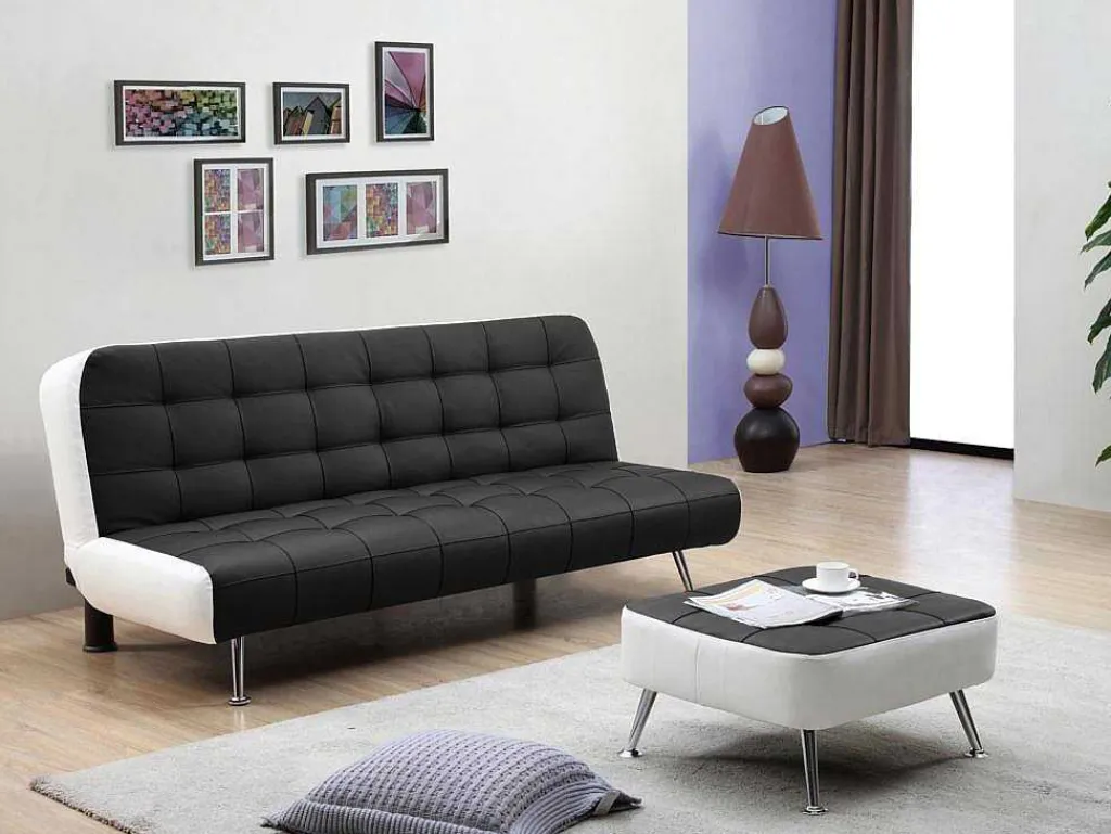 Bedbank Van Kunstleer Murni En Poef - Zwart-Vente-unique Best