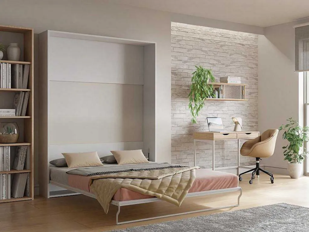 Bedkast 160 X 200 Cm Verticaal Manueel Te Openen Wit Met Matras Malina Ii-Vente-unique Sale
