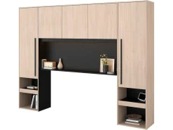 Bedkast Met Opbergruimte - Met Ledverlichting - L265 Cm - Kleur: Naturel En Zwart - Velona-Vente-unique Online