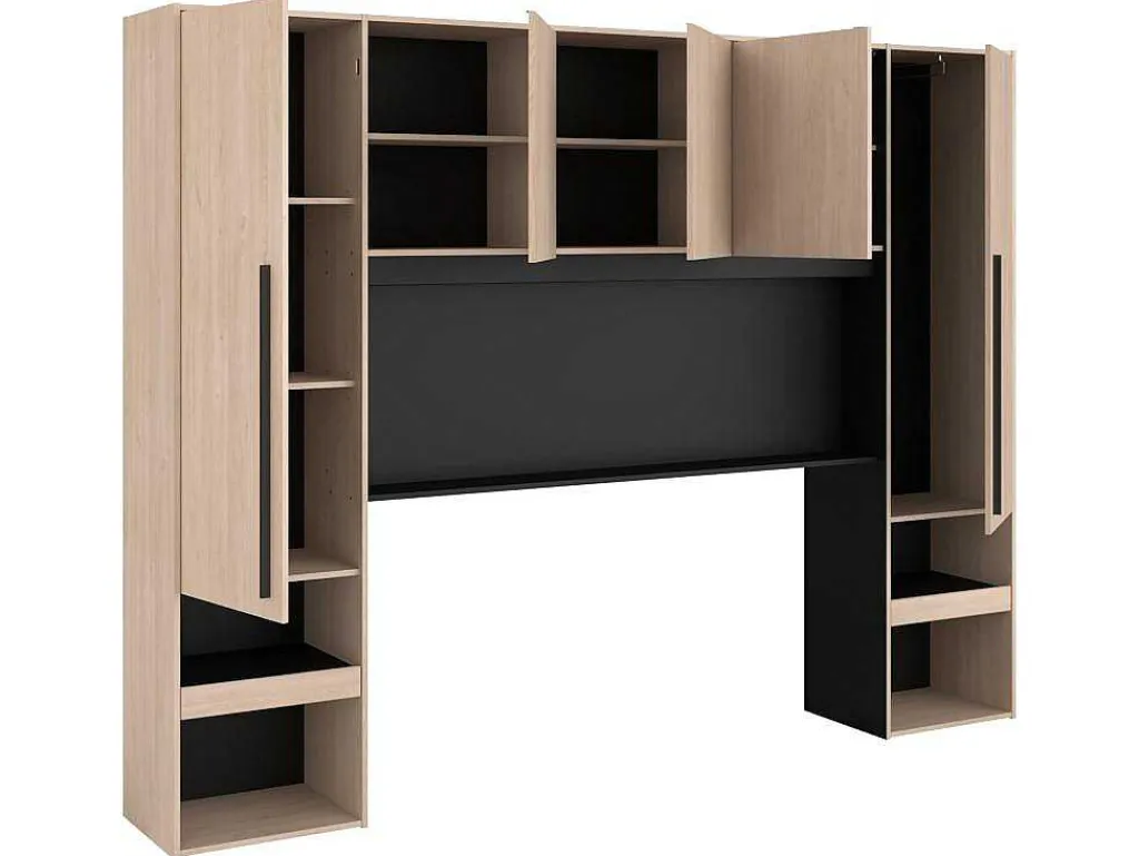 Bedkast Met Opbergruimte - Met Ledverlichting - L265 Cm - Kleur: Naturel En Zwart - Velona-Vente-unique Online
