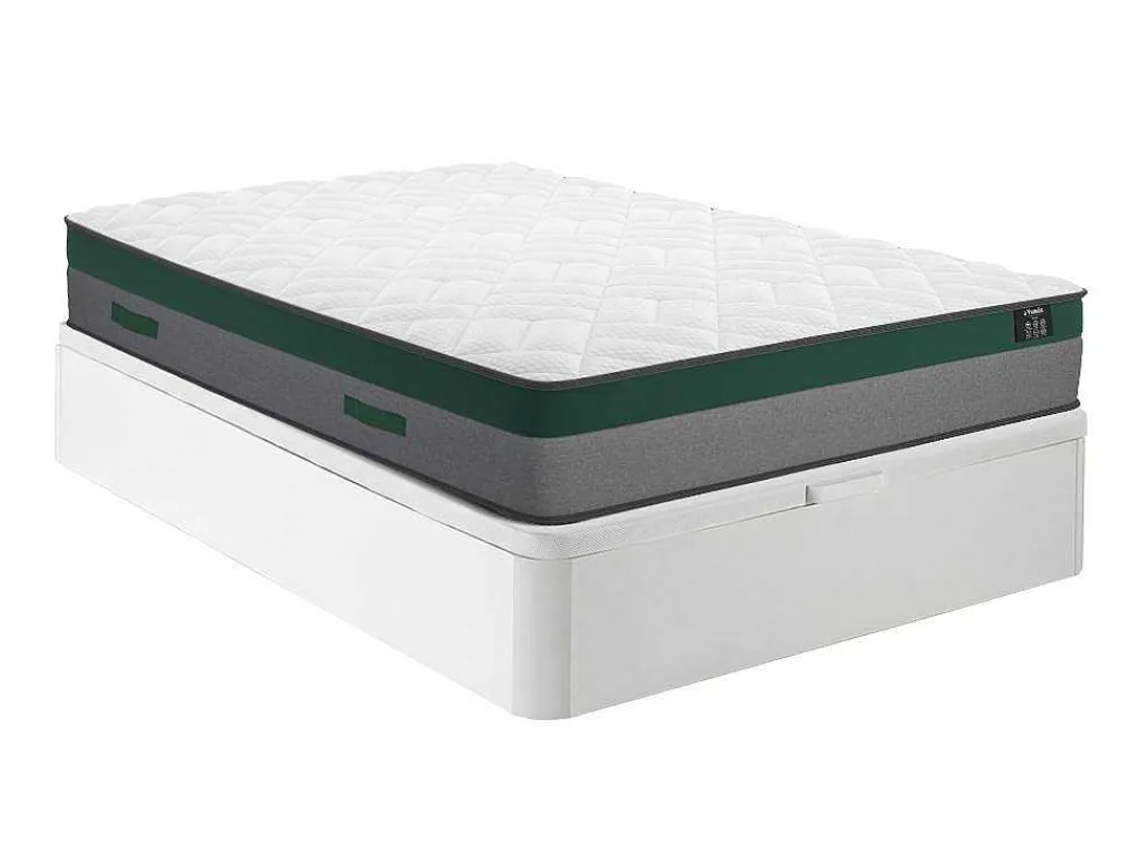 Bedset 160 X 200 Cm - Witte Bedbodem Met Opbergruimte + Matras Met Pocketveren - Prestige Van Ysmee Play-Ysmée Discount