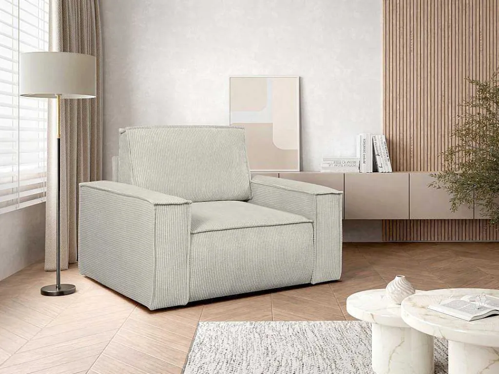 Beige Fauteuil Van Ribfluweel Amelia-Vente-unique Hot