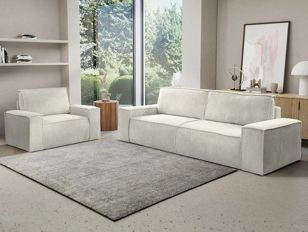 Beige Fauteuil Van Ribfluweel Amelia-Vente-unique Hot