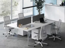 Benchbureau Voor 4 Personen - Wit - L140 Cm - Met Afscheidingen - Downtown-Workēa