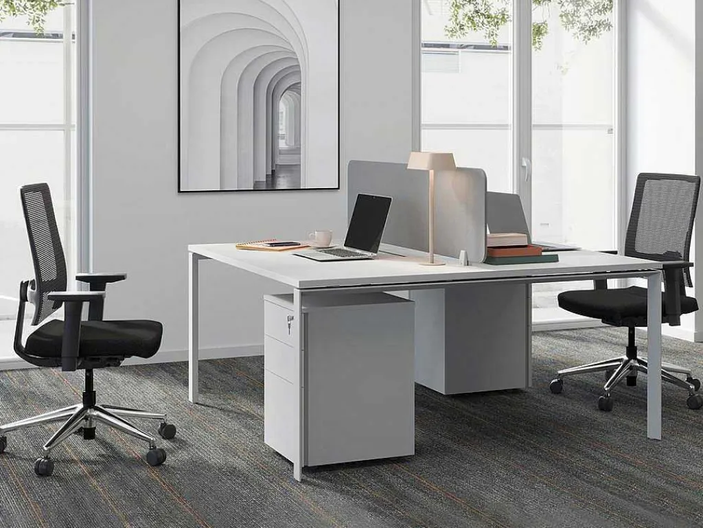 Benchbureau Voor 2 Personen - Wit - L160 Cm - Met Afscheiding - Downtown-Workēa Clearance