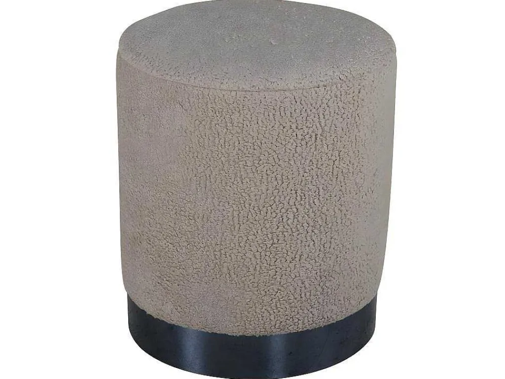 Benji Poef, Hocker O35Cm Teddystof Beige, Zwart.-Venture Home