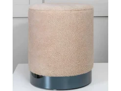 Benji Poef, Hocker O35Cm Teddystof Beige, Zwart.-Venture Home
