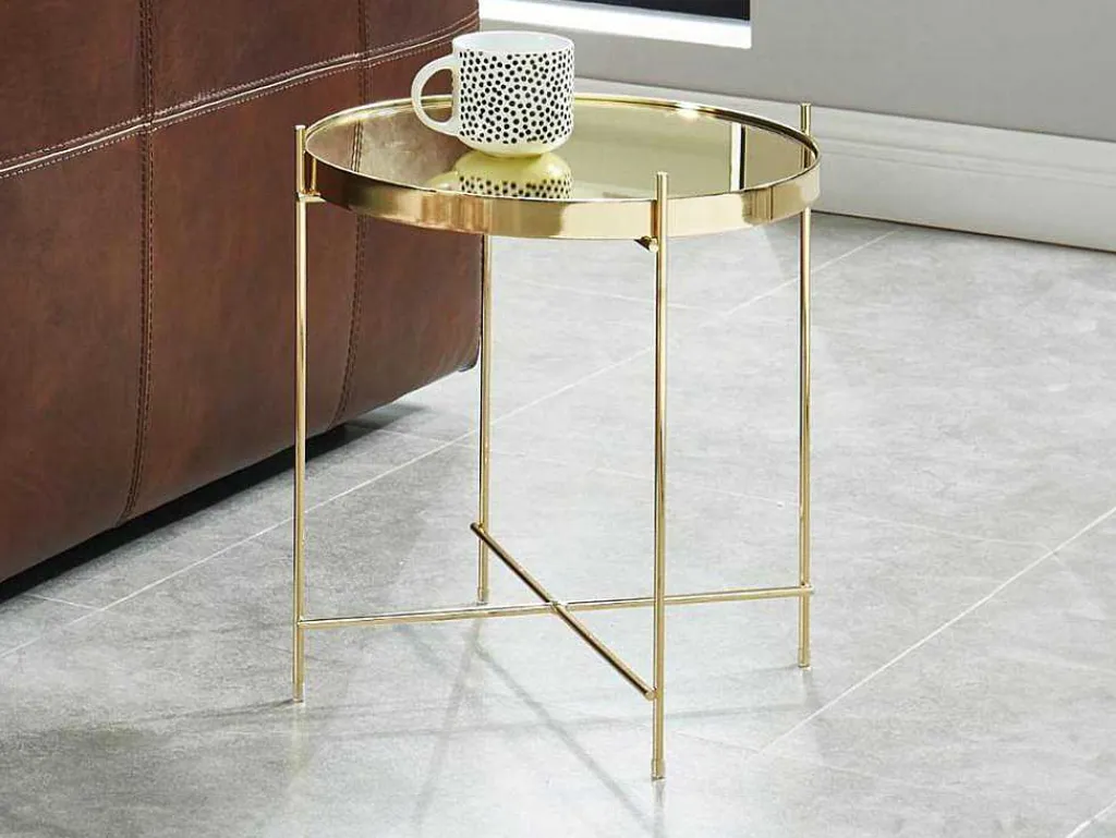 Bijzettafel Marcia - Spiegel En Metaal - Goud-Vente-unique Sale