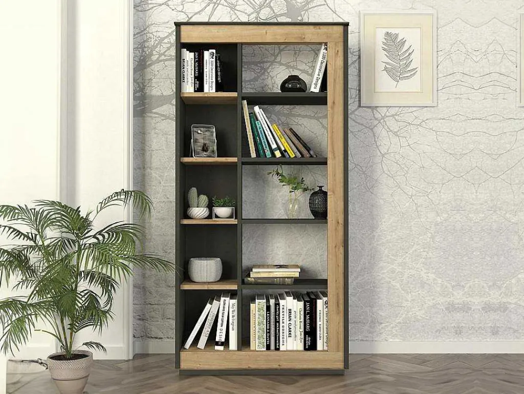 Boekenkast Met 10 Nissen - Naturel En Antraciet - Silomai-Vente-unique Best
