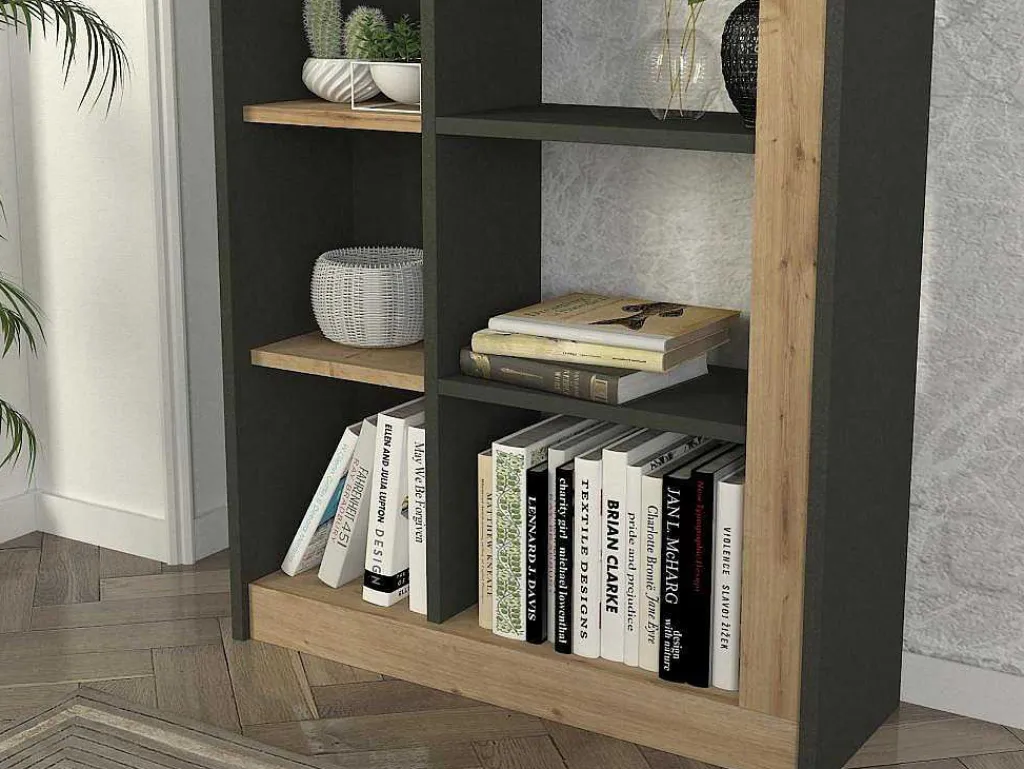 Boekenkast Met 10 Nissen - Naturel En Antraciet - Silomai-Vente-unique Best