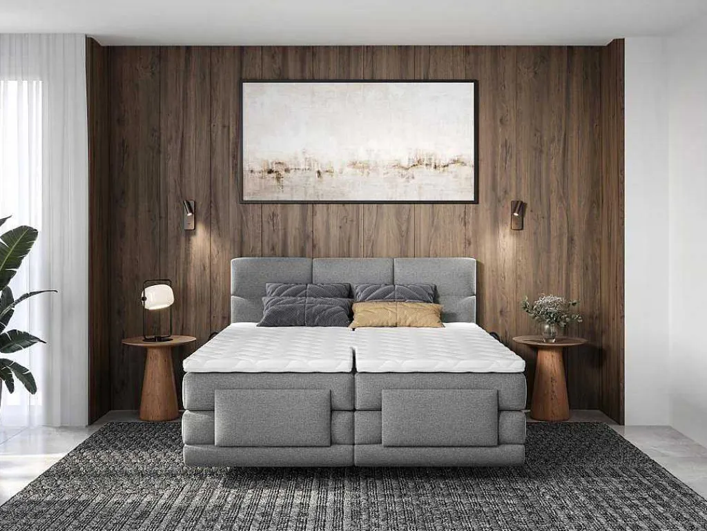 Boxspring-Hoofdbord + Elektrische Lattenbodem + Matras + Opleg - 2 X 90 X 200 Cm - Lichtgrijs - Lodi Van-Palacio Sale