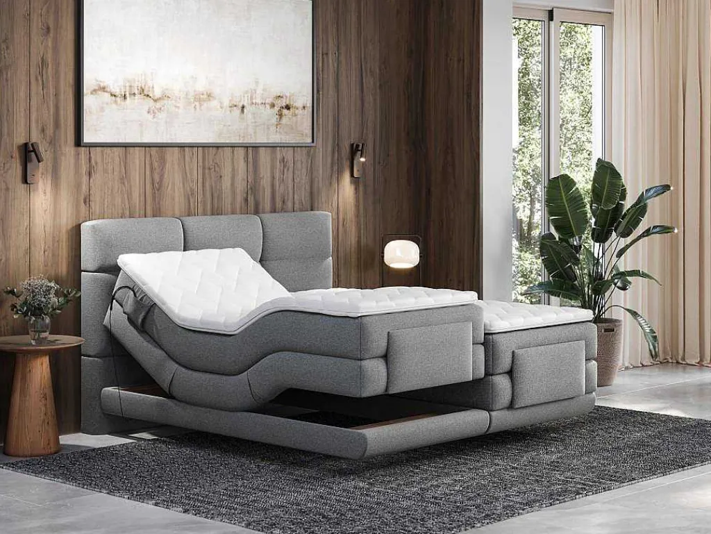 Boxspring-Hoofdbord + Elektrische Lattenbodem + Matras + Opleg - 2 X 90 X 200 Cm - Lichtgrijs - Lodi Van-Palacio Sale