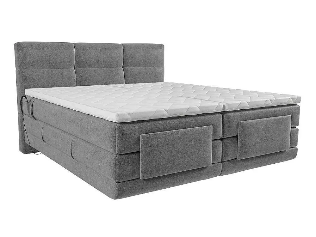 Boxspring-Hoofdbordset + Elektrische Relax-Lattenbodem + Matras + Opleg 2 X 80 X 200 Cm Lichtgrijs - Lodi Van-Palacio Sale