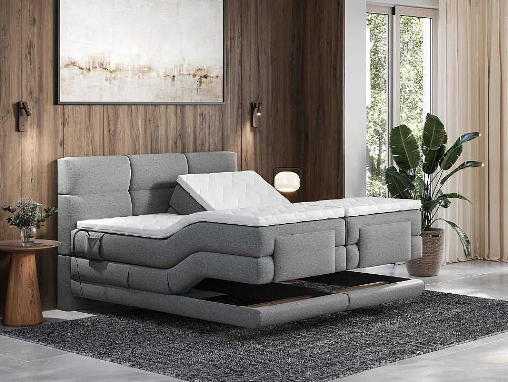 Boxspring-Hoofdbordset + Elektrische Relax-Lattenbodem + Matras + Opleg 2 X 80 X 200 Cm Lichtgrijs - Lodi Van-Palacio Sale