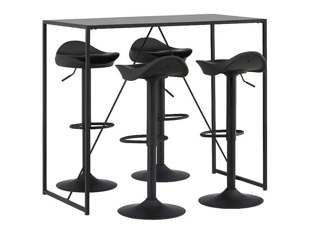 Brea Barmeubelset Bartafel Zwart En 4 Adesto Barstoelen Zwart.-Vente-unique Outlet
