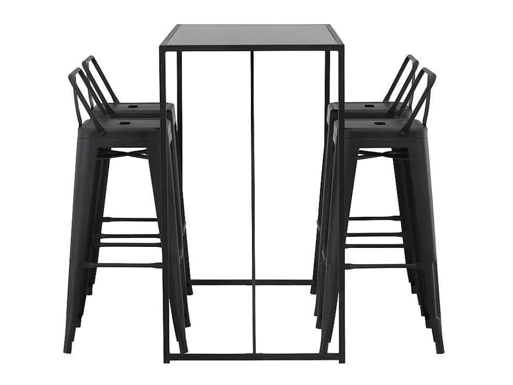Brea Barmeubelset Bartafel Zwart En 4 Tempe Barstoelen Zwart.-Vente-unique Discount