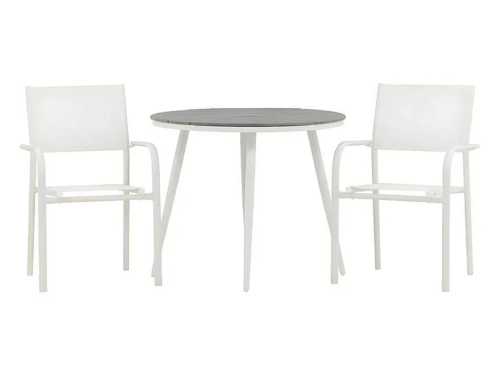 Break Tuinmeubelset Tafel O90Cm Grijs, 2 Stoelen Santorini Wit.-Vente-unique Outlet