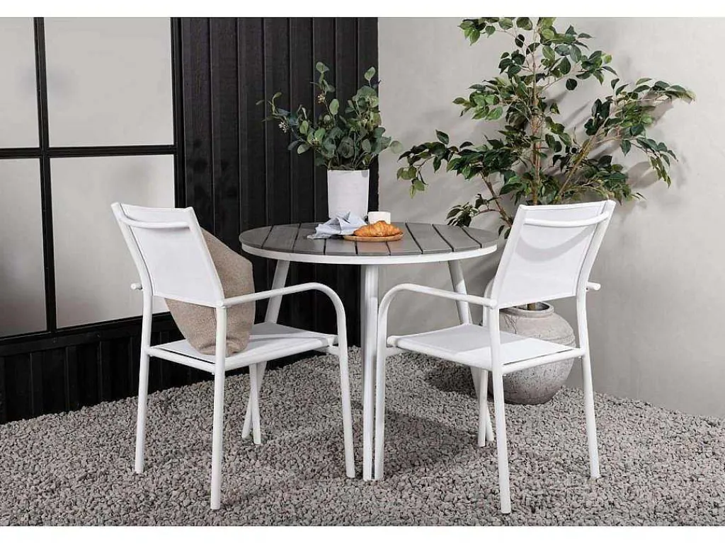 Break Tuinmeubelset Tafel O90Cm Grijs, 2 Stoelen Santorini Wit.-Vente-unique Outlet