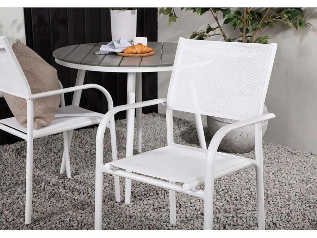 Break Tuinmeubelset Tafel O90Cm Grijs, 2 Stoelen Santorini Wit.-Vente-unique Outlet