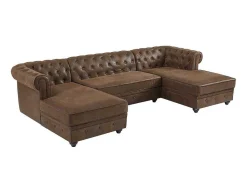 Brede Hoekbank Van Microvezel Met Verouderd Leereffect Chesterfield-Vente-unique Best