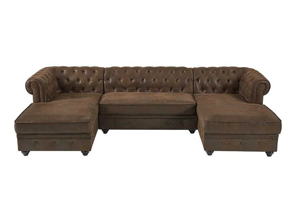 Brede Hoekbank Van Microvezel Met Verouderd Leereffect Chesterfield-Vente-unique Best