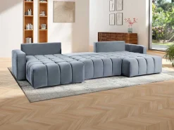 Brede Hoekslaapbank Met Hoek Links Van Grijs Velours Esilia Ii-Vente-unique Hot