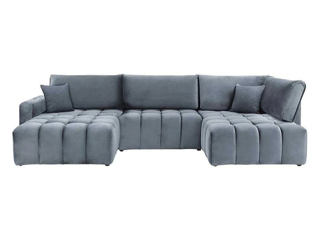 Brede Hoekslaapbank Met Hoek Links Van Grijs Velours Esilia Ii-Vente-unique Hot