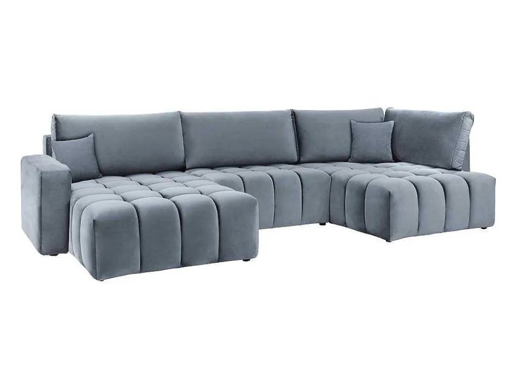 Brede Hoekslaapbank Met Hoek Links Van Grijs Velours Esilia Ii-Vente-unique Hot