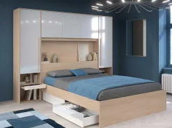 Brugkast Met Opbergruimte - Met Ledverlichting - L265 Cm - Kleuren: Glanzend Wit En Houtlook - Velona-Vente-unique Sale