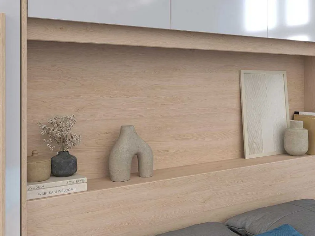 Brugkast Met Opbergruimte - Met Ledverlichting - L265 Cm - Kleuren: Glanzend Wit En Houtlook - Velona-Vente-unique Sale