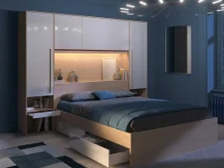 Brugkast Met Opbergruimte - Met Ledverlichting - L265 Cm - Kleuren: Glanzend Wit En Houtlook - Velona-Vente-unique Sale