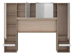 Brugkast Met Opbergruimte - Met Ledverlichting - L265 Cm - Kleuren: Glanzend Wit En Houtlook - Velona-Vente-unique Sale