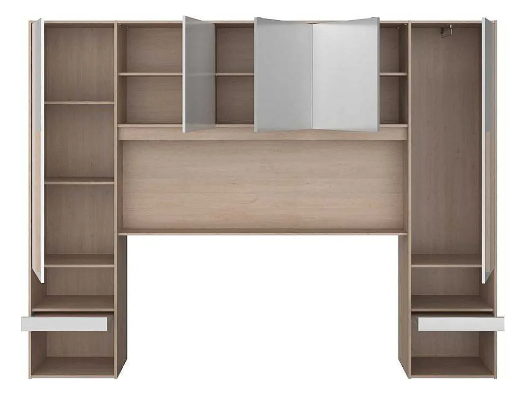 Brugkast Met Opbergruimte - Met Ledverlichting - L265 Cm - Kleuren: Glanzend Wit En Houtlook - Velona-Vente-unique Sale