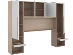 Brugkast Met Opbergruimte - Met Ledverlichting - L265 Cm - Kleuren: Glanzend Wit En Houtlook - Velona-Vente-unique Sale