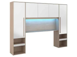 Brugkast Met Opbergruimte - Met Ledverlichting - L265 Cm - Kleuren: Glanzend Wit En Houtlook - Velona-Vente-unique Sale