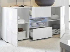 Buffetkast Calisto - Met Led-Verlichting - Twee Poorten En Twee Lades - Wit Gelakt-Vente-unique Sale