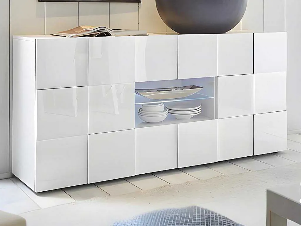 Buffetkast Calisto - Met Led-Verlichting - Twee Poorten En Twee Lades - Wit Gelakt-Vente-unique Sale