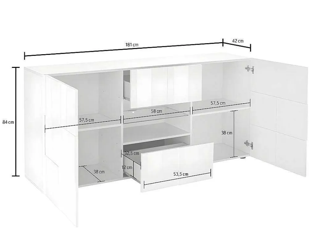 Buffetkast Calisto - Met Led-Verlichting - Twee Poorten En Twee Lades - Wit Gelakt-Vente-unique Sale
