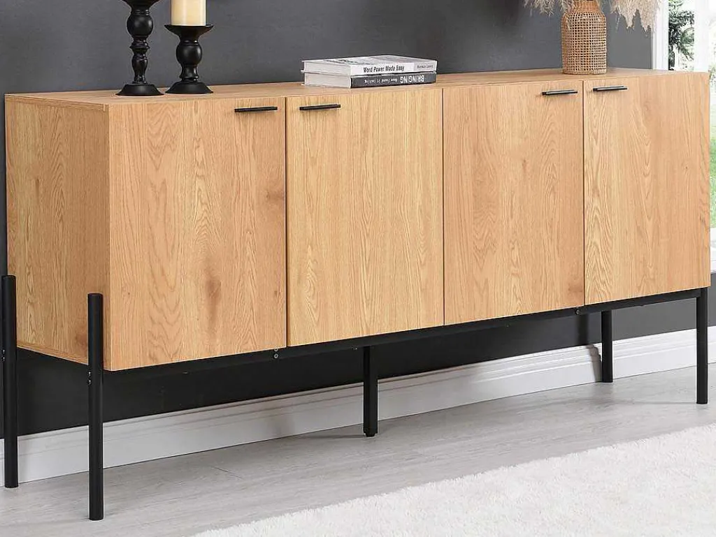 Buffetkast Met 4 Deuren - Licht Naturel En Zwart - Memphis Ii-Vente-unique Outlet