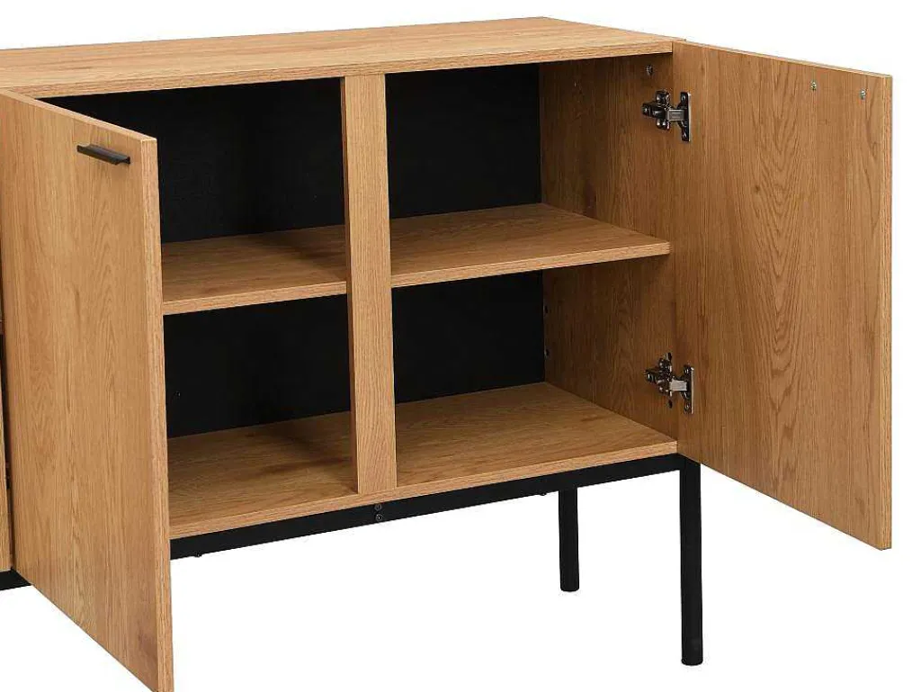 Buffetkast Met 4 Deuren - Licht Naturel En Zwart - Memphis Ii-Vente-unique Outlet